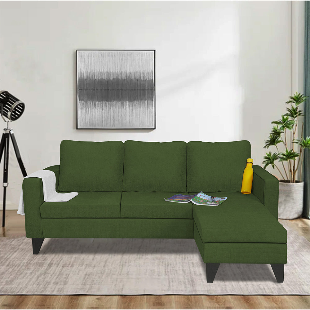 Adorn India Chandler Plain L Shape 4 Seater Sofa Set (Green) (3 Year Warranty)
