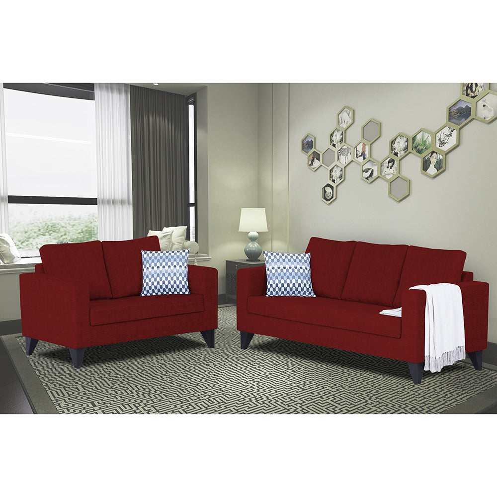 Adorn India Hallton Plain 3+2 5 Seater Sofa Set (Maroon) (3 Year Warranty)