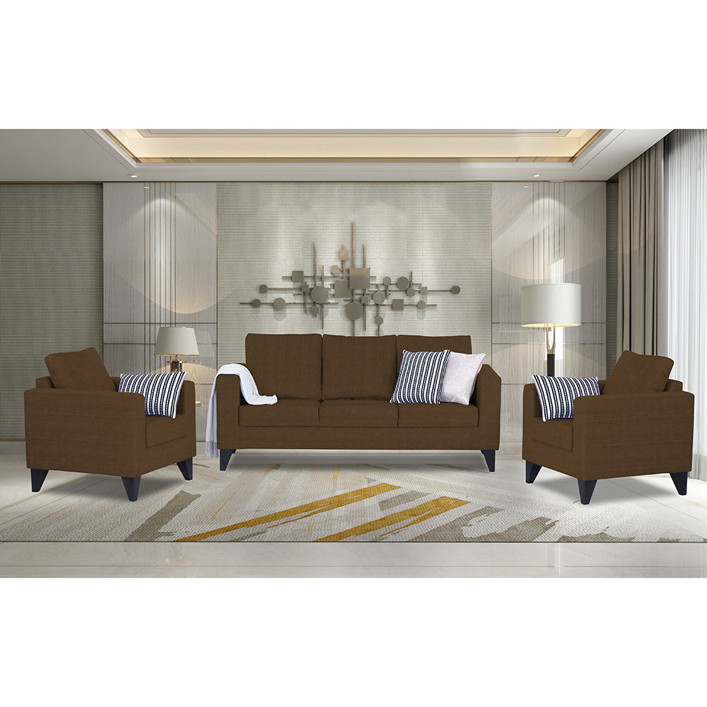 Adorn India Straight Line Plus Decent 3+1+1 5 Seater Sofa Set (Brown) (3 Year Warranty)
