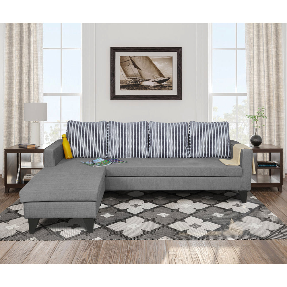 Adorn India Chandler Stripes L Shape 5 Seater Sofa Set LHS (Grey) (3 Year Warranty)