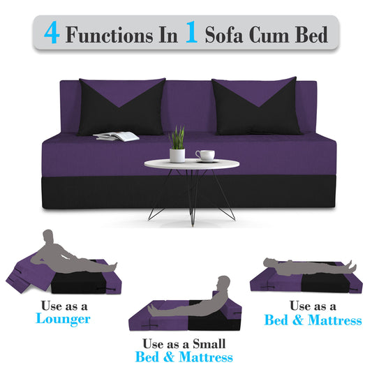 Adorn India Easy Boom 3 Seater Sofa Cum Bed 5 x 6 (Purple & Black)