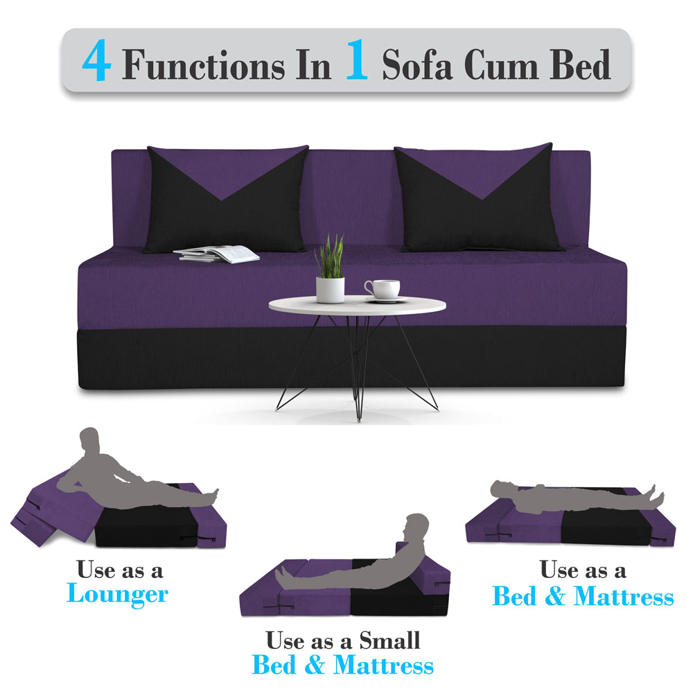 Adorn India Easy Boom 3 Seater Sofa Cum Bed 5 x 6 (Purple & Black) (1 Year Warranty)