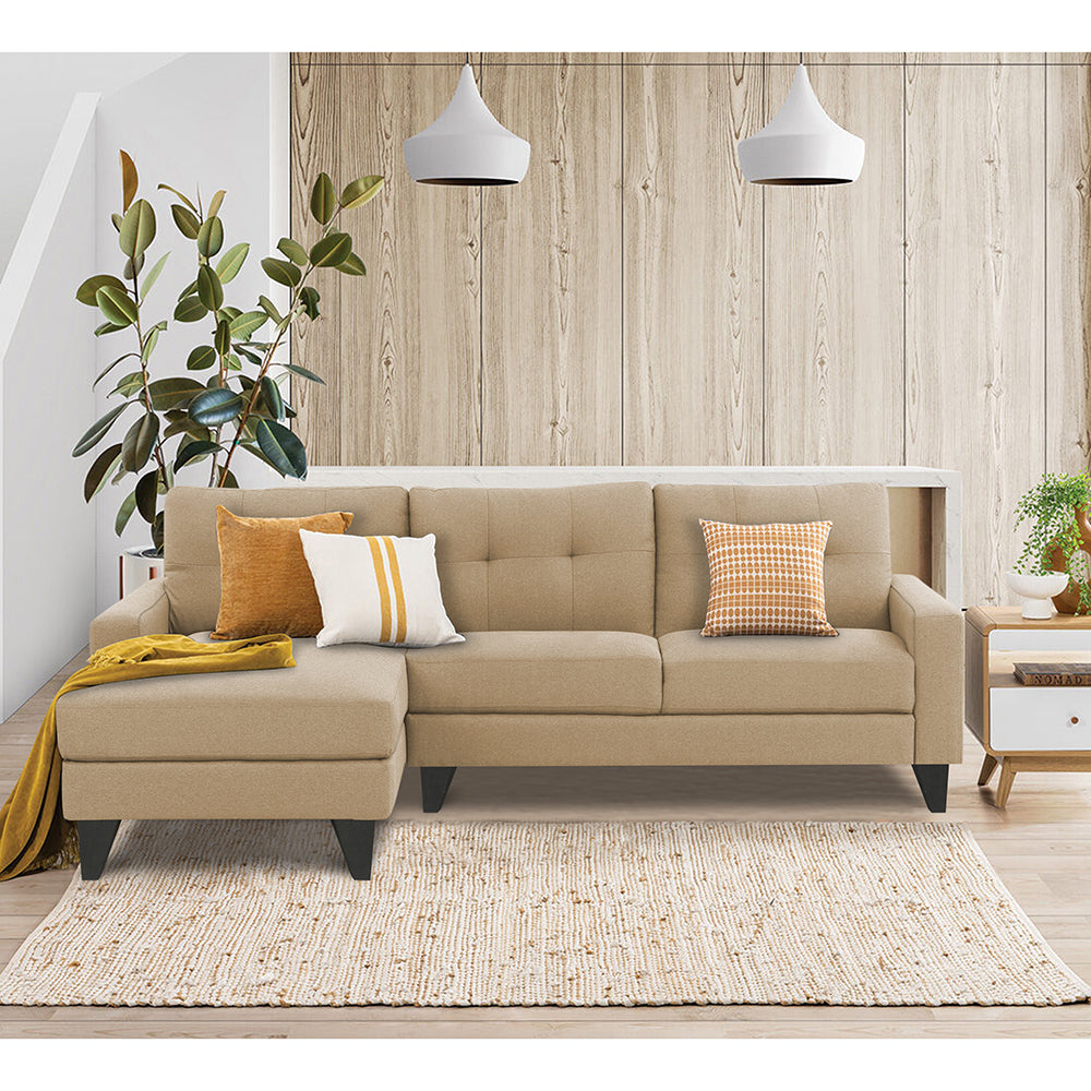 Adorn India Midas L Shape 6 Seater Sofa Set Left Hand Side (Beige) (3 Year Warranty)