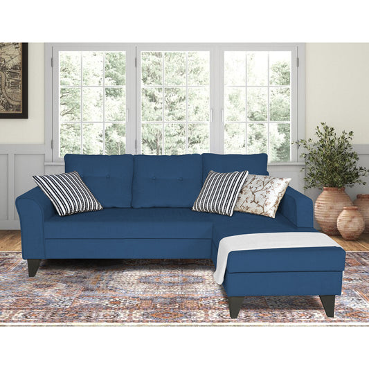 Adorn India Maddox L Shape 4 Seater Sofa Set Tufted (Right Hand Side) (Blue)