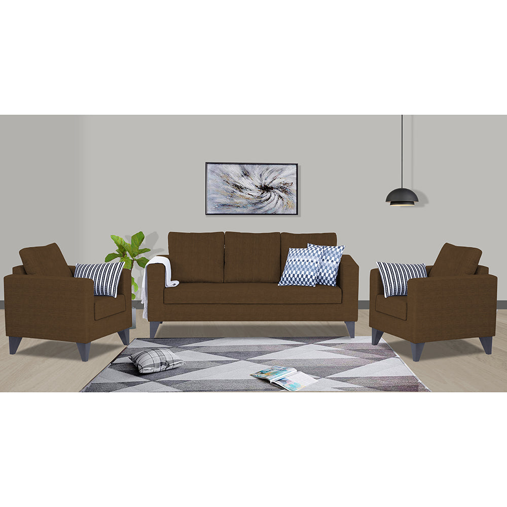 Adorn India Hallton Plain 3+1+1 5 Seater Sofa Set (Brown)