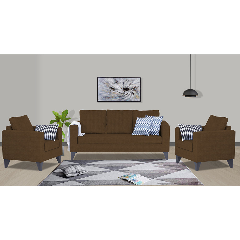 Adorn India Hallton Plain 3+1+1 5 Seater Sofa Set (Brown) (3 Year Warranty)