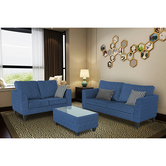 Adorn India Enzo Decent 3+2 5 Seater Sofa Set with Centre Table (Blue)