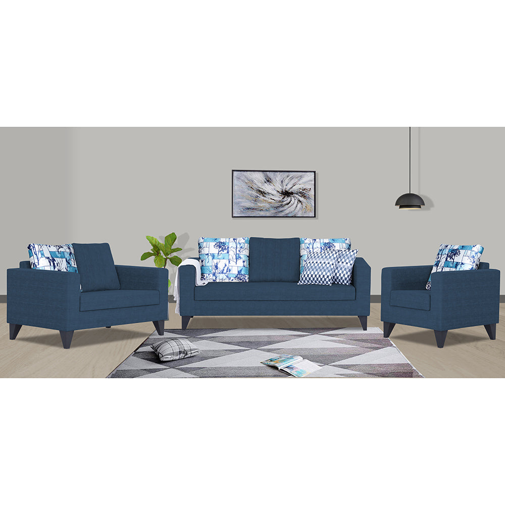 Adorn India Hallton Digitel Print Cushion 3+2+1 6 Seater Sofa Set (Blue) (3 Year Warranty)