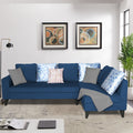 Adorn India Bryson L Shape 6 Seater Sofa Set Digitel Print (Right Hand Side) (Blue) (3 Year Warranty)