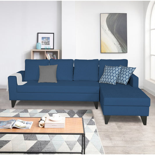 Adorn India Hallton L Shape 5 Seater Sofa Set Plain (Right Hand Side) (Blue)