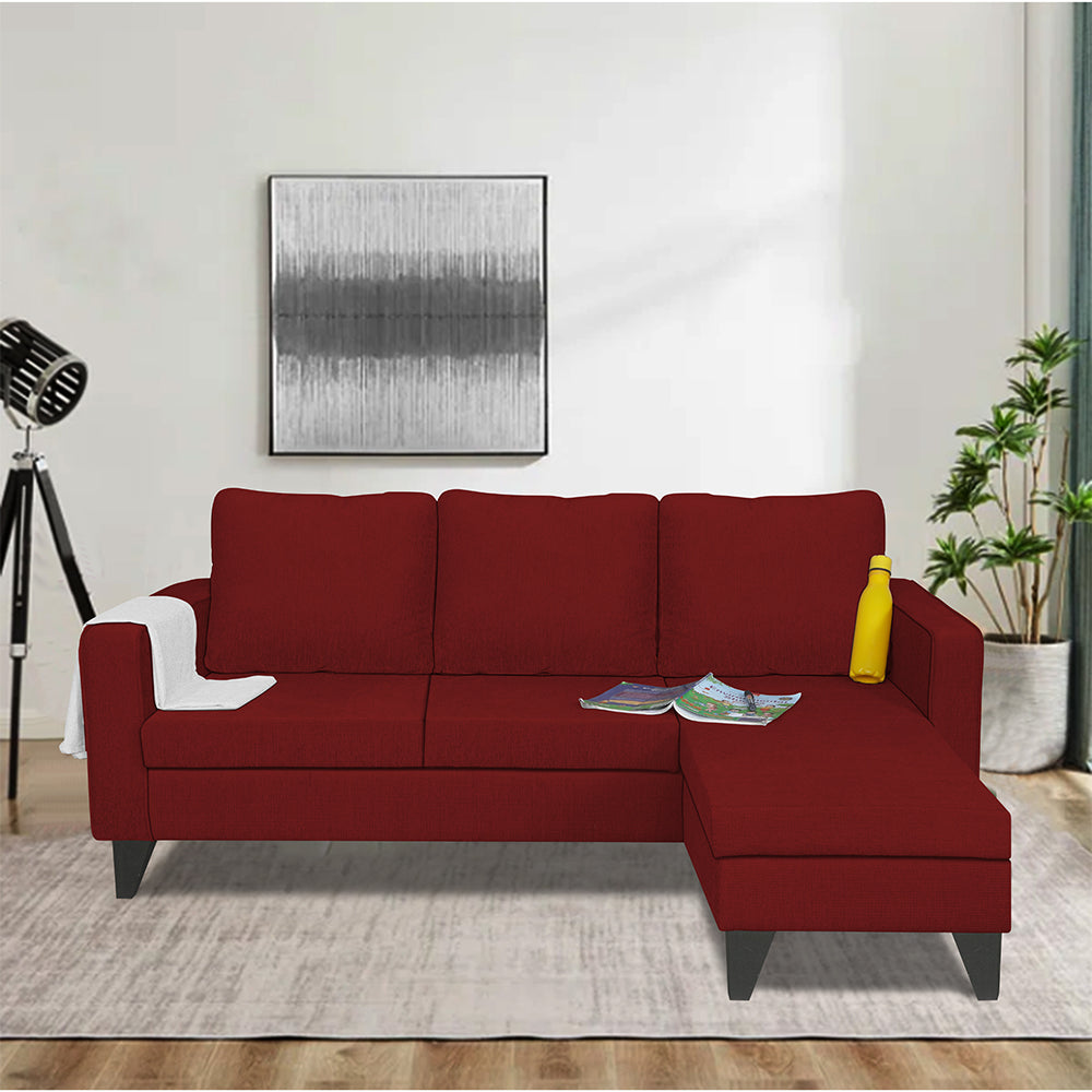 Adorn India Chandler L Shape 4 Seater Sofa Set Plain (Right Hand Side) (Maroon)