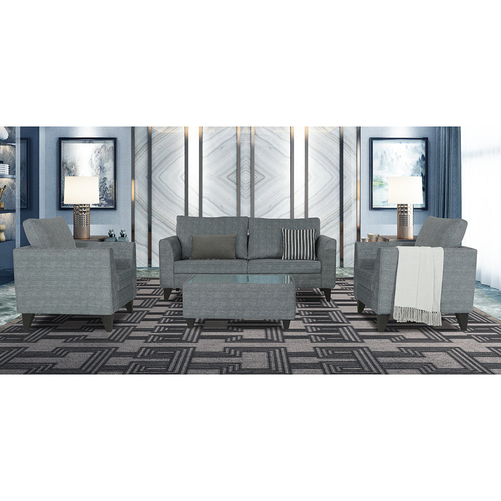Adorn India Enzo Decent 3+1+1 5 Seater Sofa Set with Centre Table (Grey)