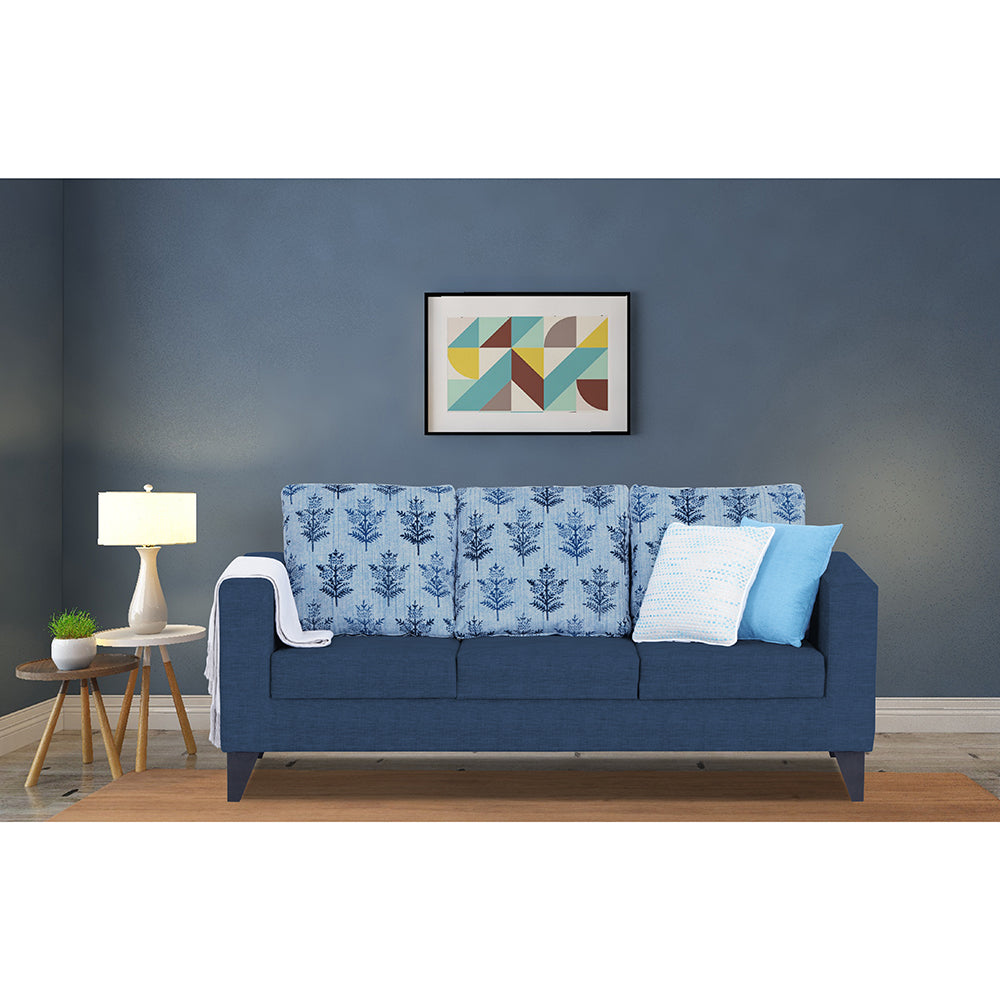Adorn India Straight line Plus Leaf 3 Seater Sofa (Blue) (3 Year Warranty)