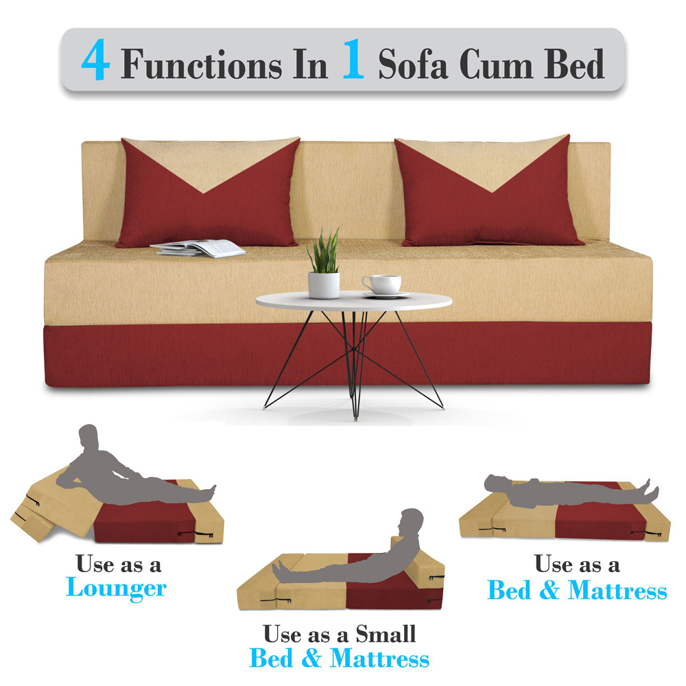 Adorn India Easy Boom 4 Seater Sofa Cum Bed 6 x 6 (Maroon & Beige) (1 Year Warranty)