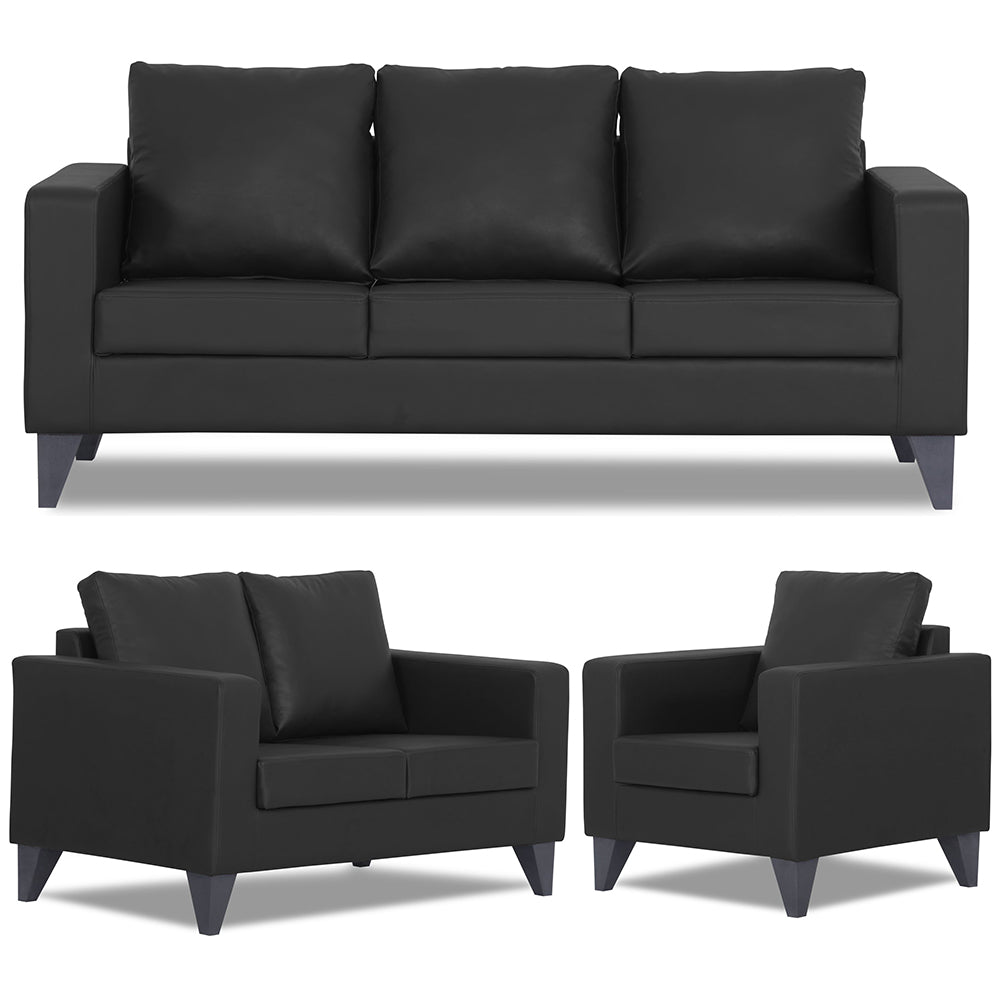 Adorn India Straight line Plus Leatherette 3+2+1 6 Seater Sofa Set (Black) (3 Year Warranty)