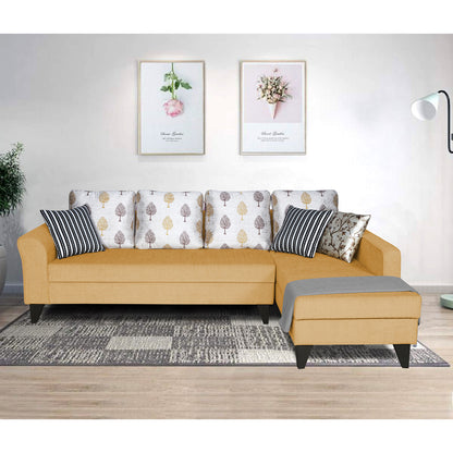 Adorn India Maddox L Shape 6 Seater Sofa Set Digital Print Right Hand Side (Beige) (3 Year Warranty)