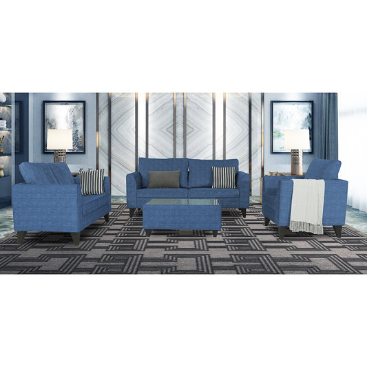Adorn India Enzo Decent 3+2+1 6 Seater Sofa Set with Centre Table (Blue)