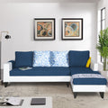 Adorn India Ashley Leatherette Fabric L Shape 6 Seater Sofa Set Digitel Print (Right Hand Side) (Blue & White) (3 Year Warranty)