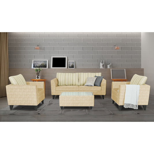 Adorn India Lawson Stripes 3+1+1 5 Seater Sofa Set with Centre Table (Beige)