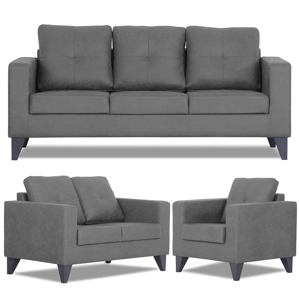 Adorn India Straight line Plus Premium Leatherette Suede 3+2+1 6 Seater Sofa Set (Grey) (3 Year Warranty)