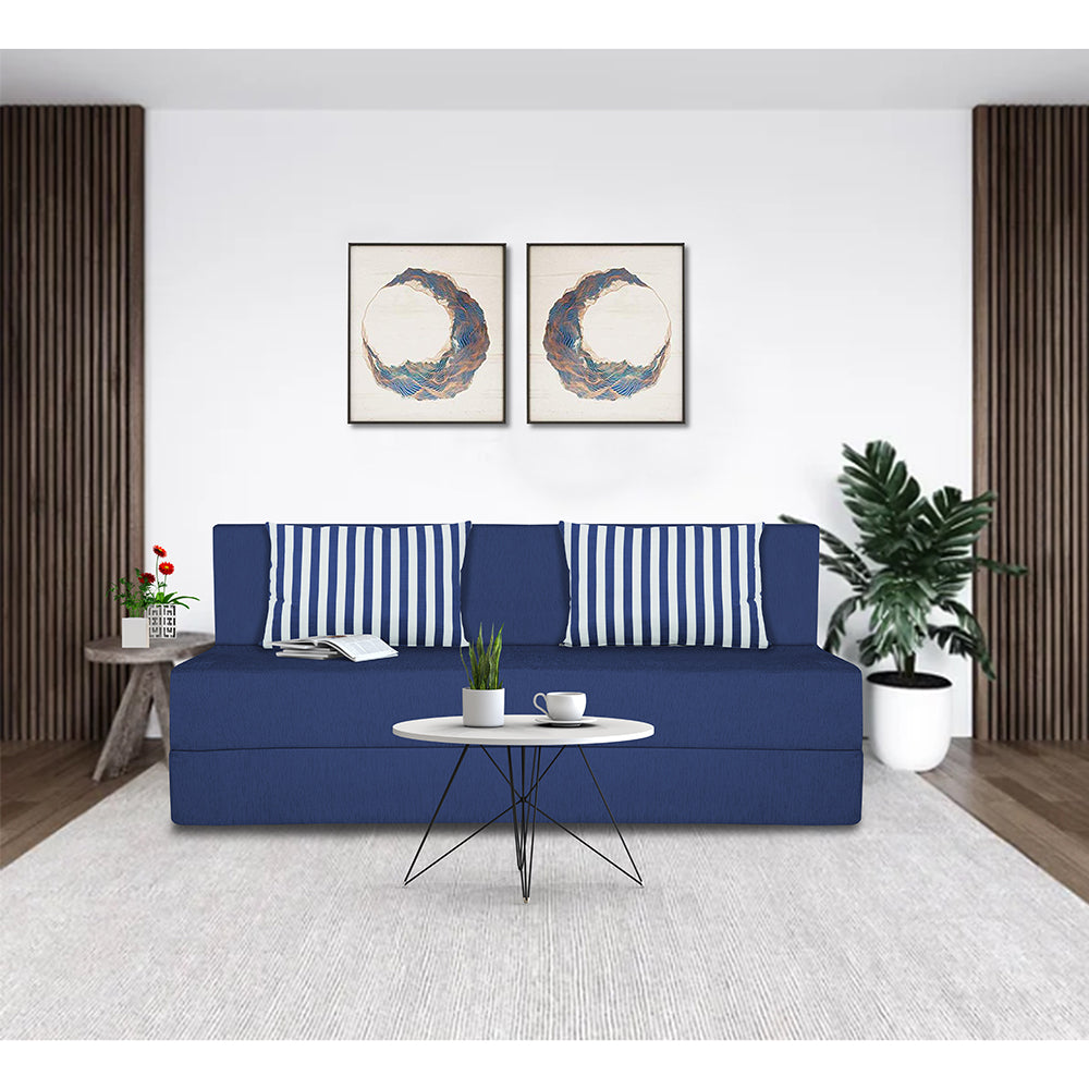 Adorn India Wood Easy Alyn Plus Stripes 4 Seater Sofa Cum Bed (6X6) (Blue) (1 Year Warranty)