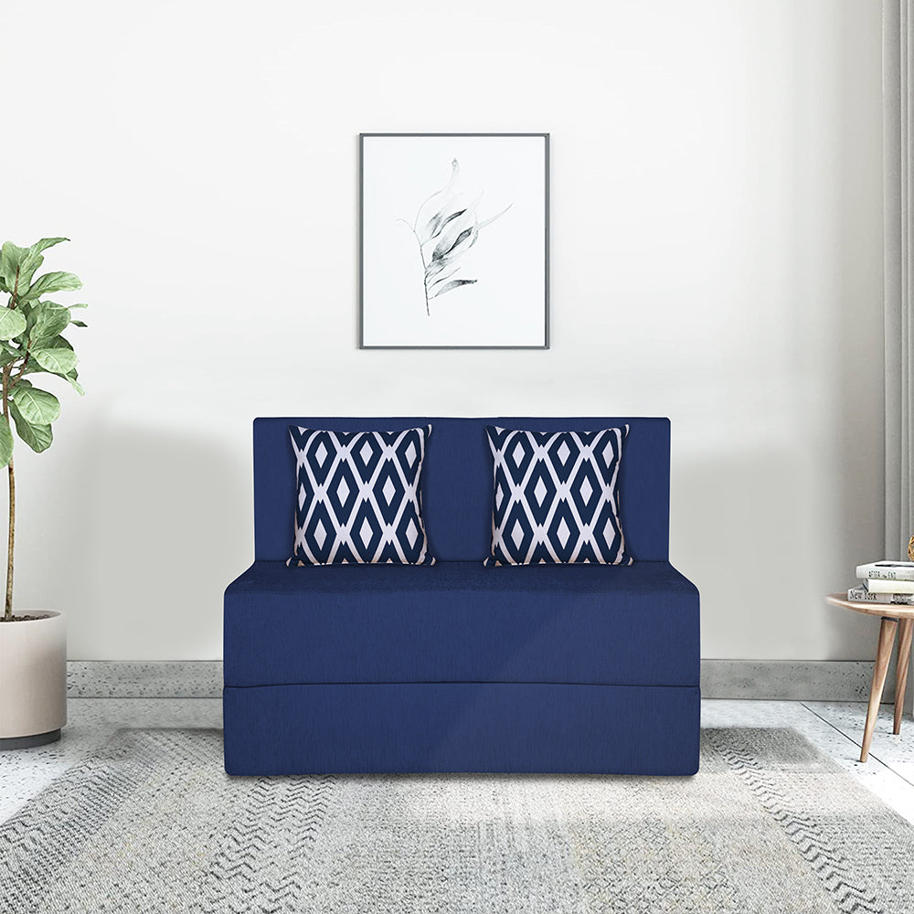 Adorn India Easy 2 Seater Sofa Cum Bed (Rhombus Pattern) Chennile Fabric - Washable Cover - Including 2 Cushion - Size 3' x 6' Ft (Blue Color) Perfect for Home & Office for Guests