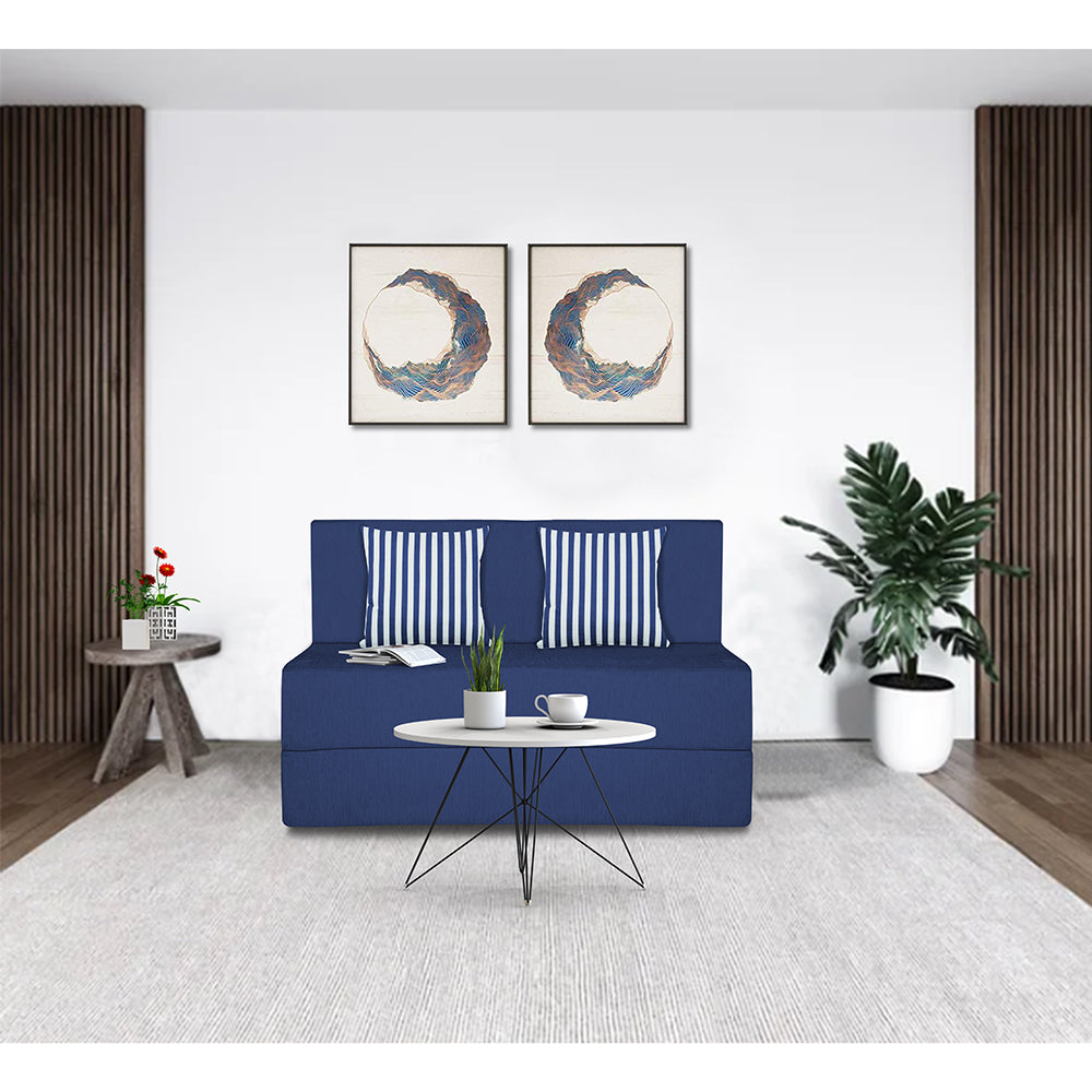 Adorn India Easy Alyn Plus Stripes 2 Seater Foam Sofa Cum Bed (4X6) (Blue) (1 Year Warranty)