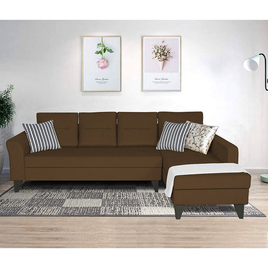 Adorn India Maddox Tufted L Shape 6 Seater Sofa Set (Right Hand Side) (Brown)