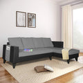 Adorn India Ashley L Shape 6 Seater Sofa Set Leatherette Fabric Plain (Right Hand Side) (Grey & Black) (3 Year Warranty)