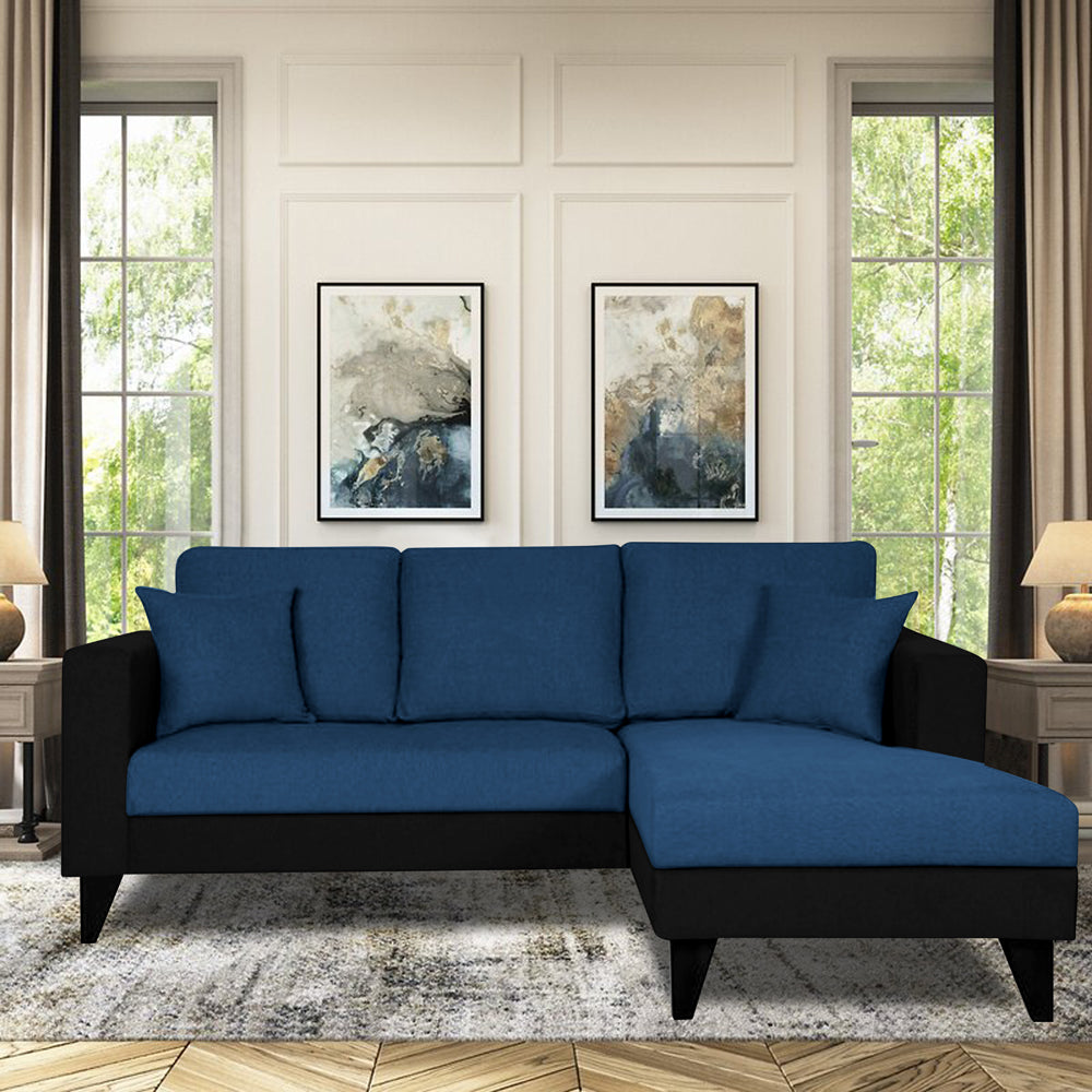 Adorn India Martin L Shape 4 Seater Sofa Set Two Tone (Right Hand Side) (Blue & Black) (3 Year Warranty)