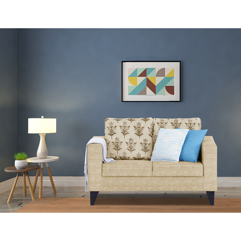Adorn India Straight line Plus Leaf 2 Seater Sofa (Beige) (3 Year Warranty)