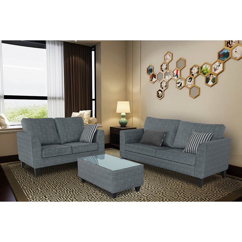 Adorn India Enzo Decent 3+2 5 Seater Sofa Set with Centre Table (Grey)