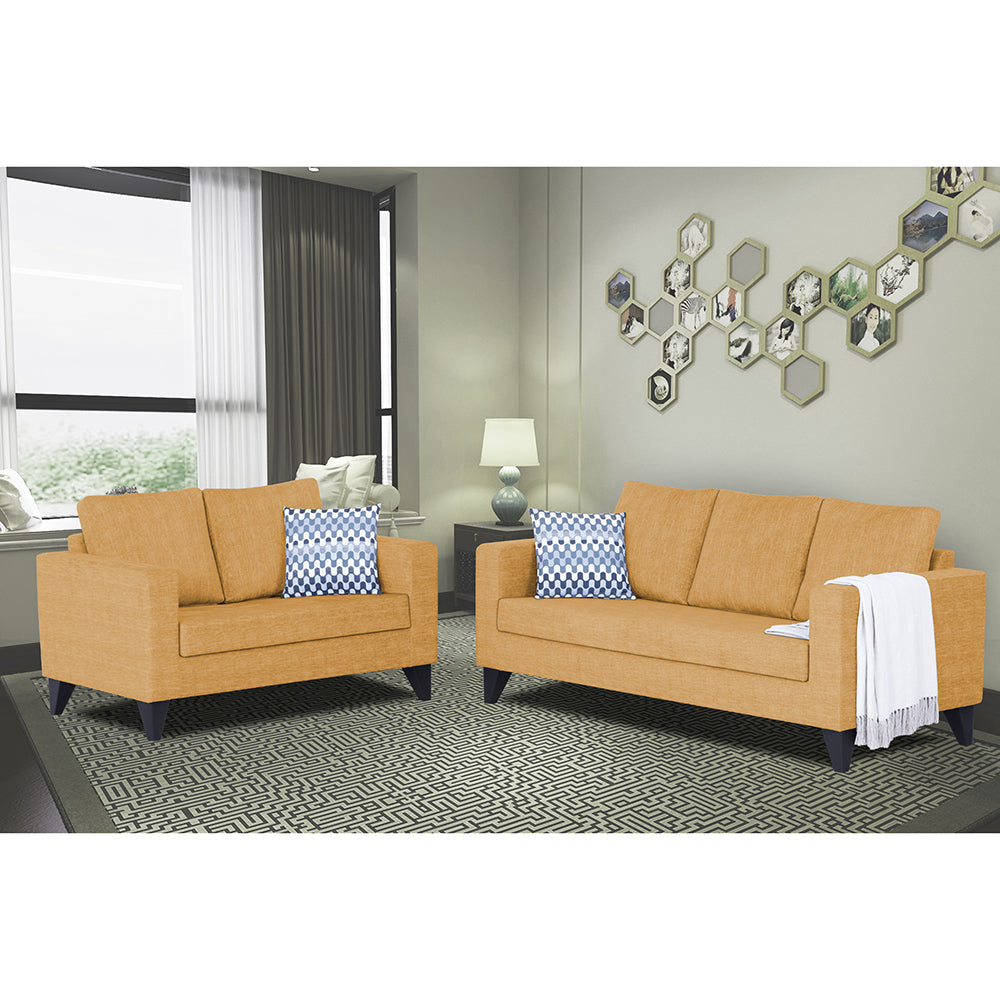Adorn India Hallton Plain 3+2 5 Seater Sofa Set (Beige) (3 Year Warranty)