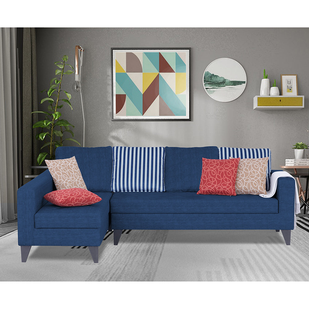 Adorn India Beetle Plus Stripes L Shape 6 Seater Sofa Set (Left Hand Side) (Blue) (3 Year Warranty)