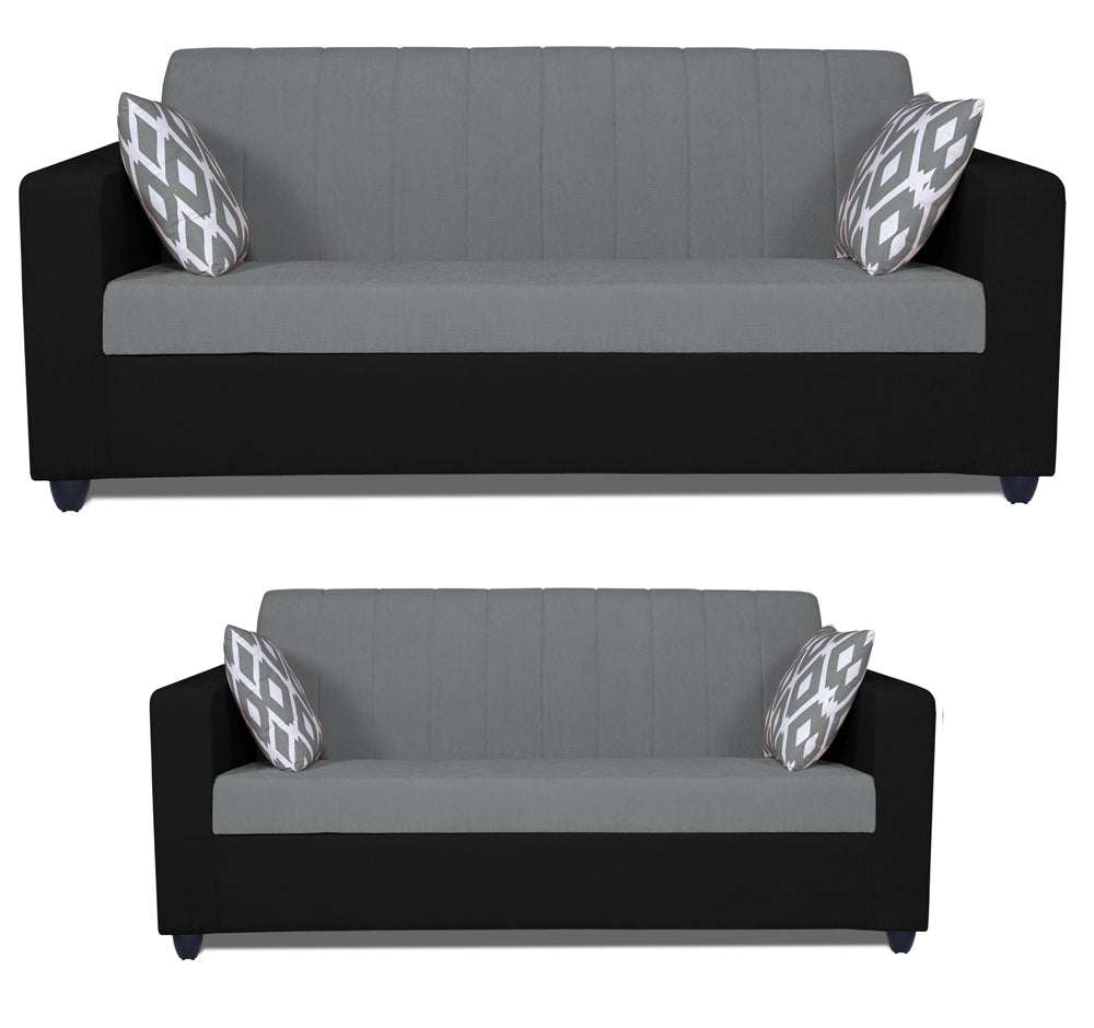 Adorn India Rio Highback 3+2 5 Seater Sofa Set (Grey & Black) (3 Year Warranty)