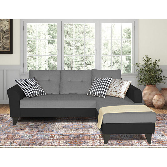 Adorn India Maddox L Shape 4 Seater Sofa Set Tufted Two Tone (Right Hand Side) (Grey & Black)