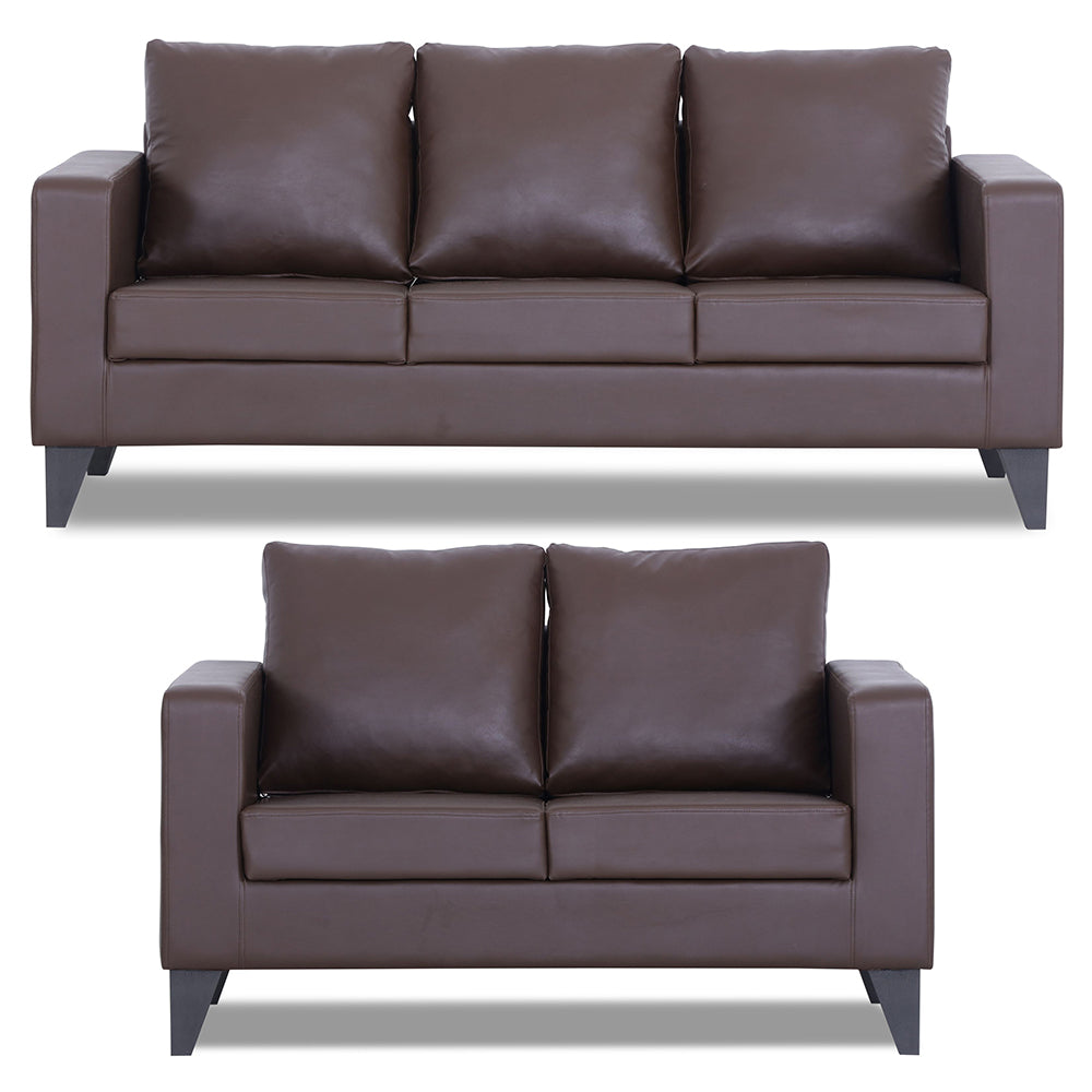 Adorn India Straight line Plus Leatherette 3+2 5 Seater Sofa Set (Brown) (3 Year Warranty)