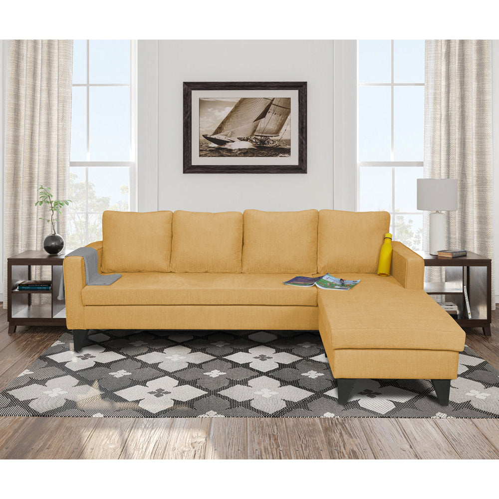 Adorn India Chandler Plain L Shape 5 Seater Sofa Set RHS (Beige) (3 Year Warranty)