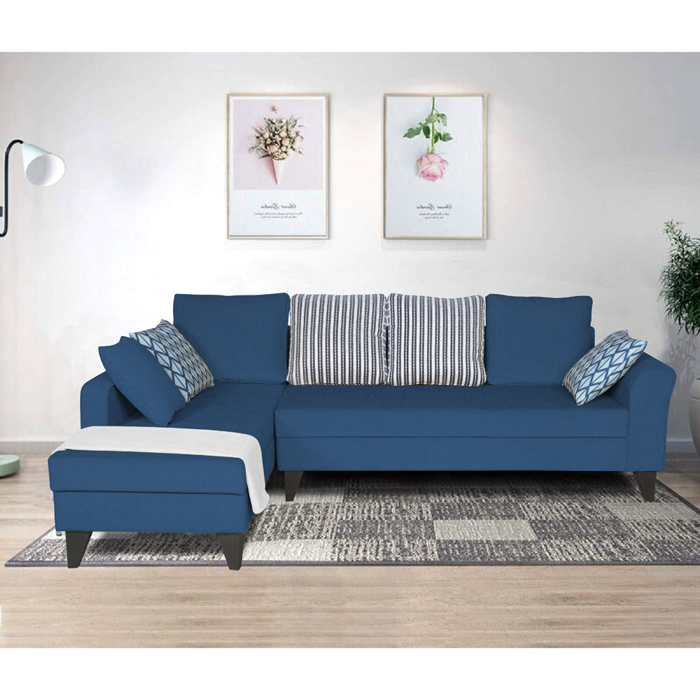 Adorn India Maddox L Shape 6 Seater Sofa Set Stripes Left Hand Side (Blue)