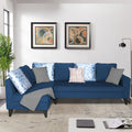 Adorn India Bryson L Shape 6 Seater Sofa Set Digitel Print (Left Hand Side) (Blue) (3 Year Warranty)