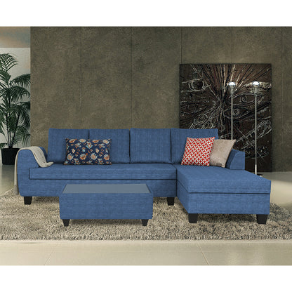 Adorn India Raiden Decent Premium L Shape 6 Seater Sofa Set with Center Table (Right Hand Side) (Blue)