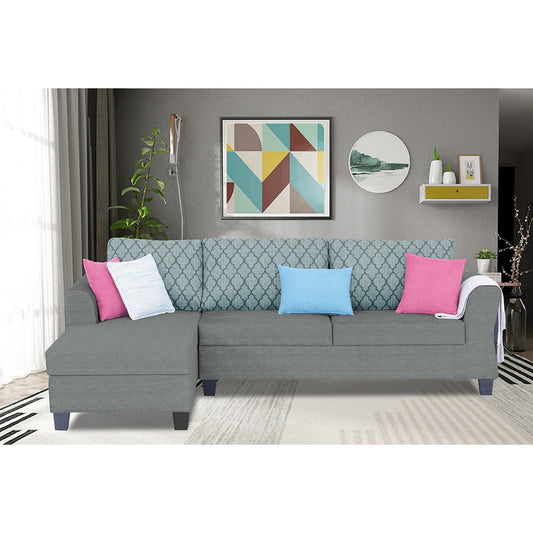 Adorn India Alexia Plus L Shape 5 Seater Sofa Set Blossom (Left Hand Side) (Grey)
