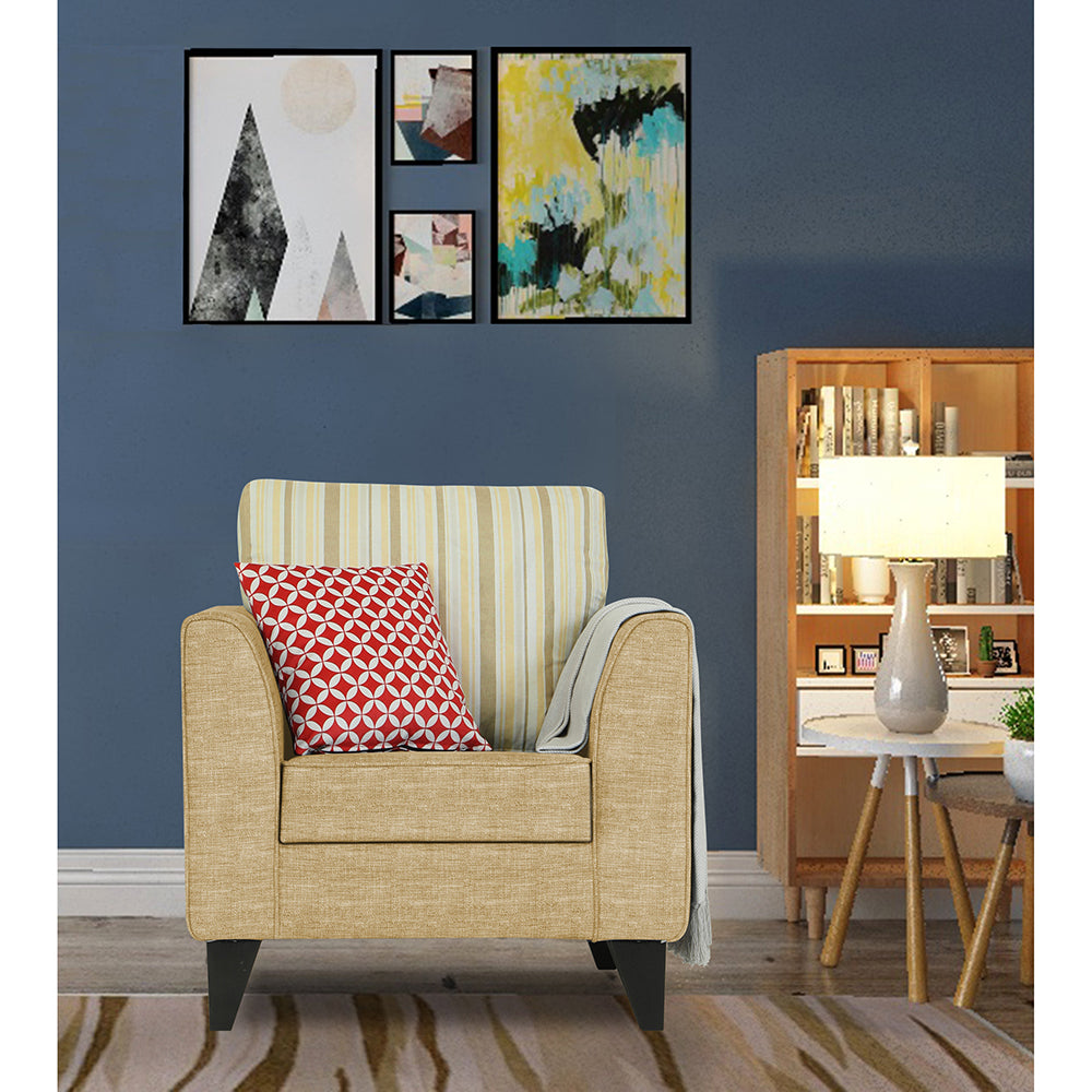 Adorn India Lawson Stripes 1 Seater Sofa (Beige)
