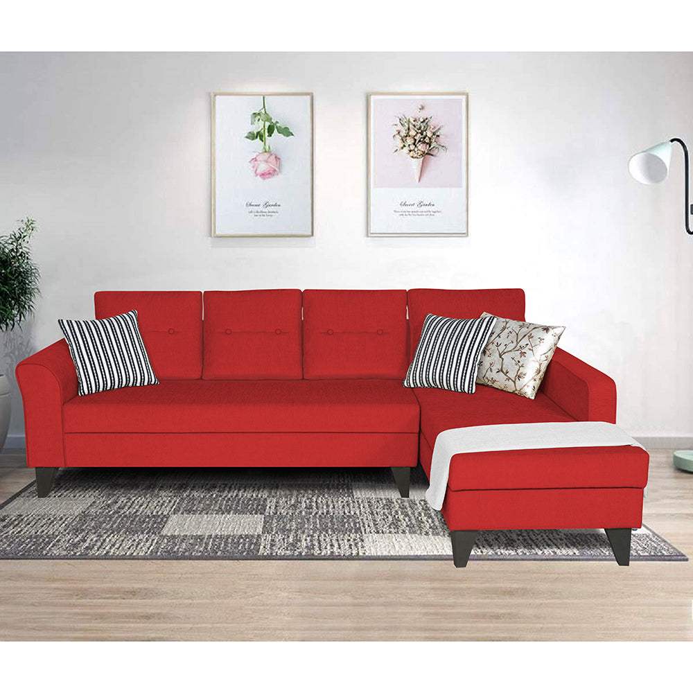 Adorn India Maddox Tufted L Shape 6 Seater Sofa Set RHS (Red) (3 Year Warranty)