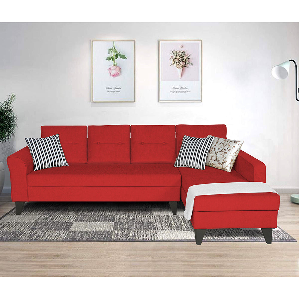 Adorn India Maddox Tufted L Shape 6 Seater Sofa Set (Right Hand Side) (Red)