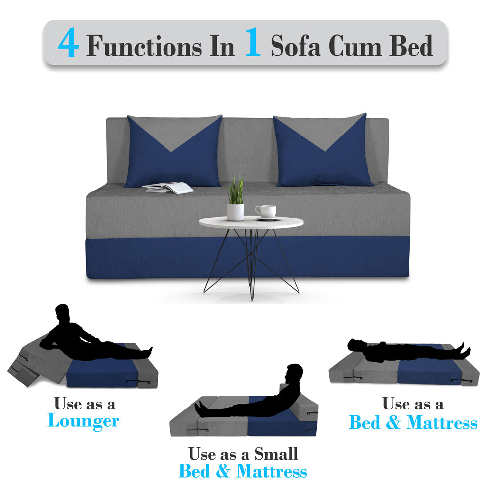 Adorn India Easy Boom 2 Seater Sofa Cum Bed 4 x 6 (Blue & Grey, Foam) (1 Year Warranty)