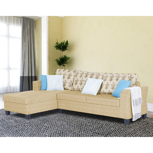 Adorn India Alexia Plus L Shape 5 Seater Sofa Set Leaf (Left Hand Side) (Beige)