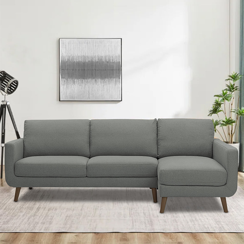 Adorn India Damian L Shape 6 Seater Sofa Set RHS (Grey) (3 Year Warranty)