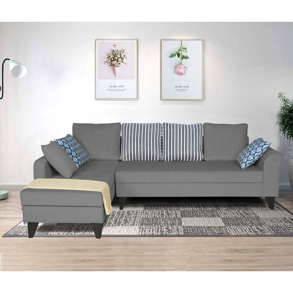 Adorn India Maddox Stripes L Shape 6 Seater Sofa Set LHS (Grey) (3 Year Warranty)