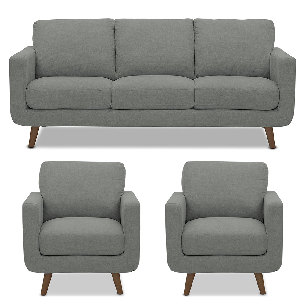 Adorn India Damian 3+1+1 5 Seater Sofa Set (Grey) (3 Year Warranty)